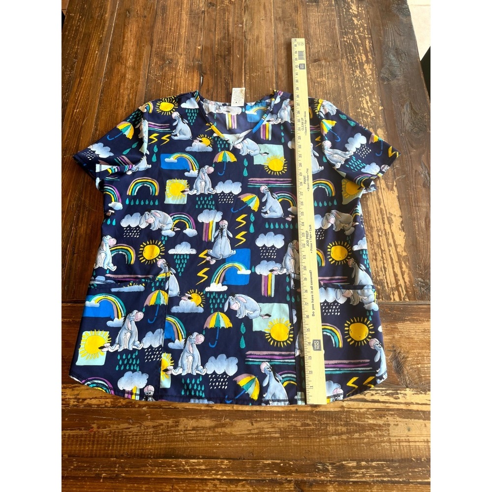 Disney Scrubstar Scrub Top Womens XL Multicolor Eeyore Print V Neck Medical - Picture 5 of 9